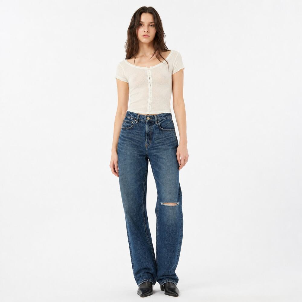 Moussy Vintage Soja Straight Jeans Ripped Size 25 New Made in Japan